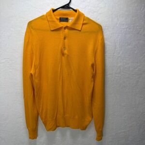 Bonwit Teller Mens Yellow 100% Merino Wool Polo Sweater Made in Italy Medium